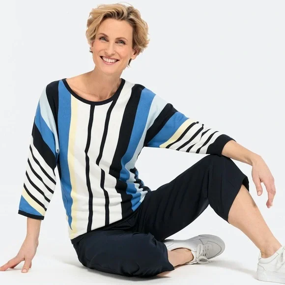 BONITA NWT RARE XXL Striped Fine Knit Pullover Sweater • Germany Exclusive - Picture 1 of 12